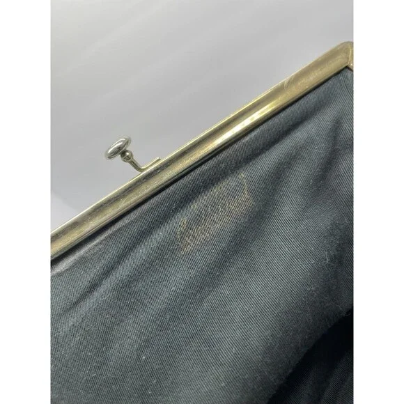 Vintage 1960s Lumured Black Corde Beaded Handbag purse Kiss lock Petit cool - Picture 6 of 16